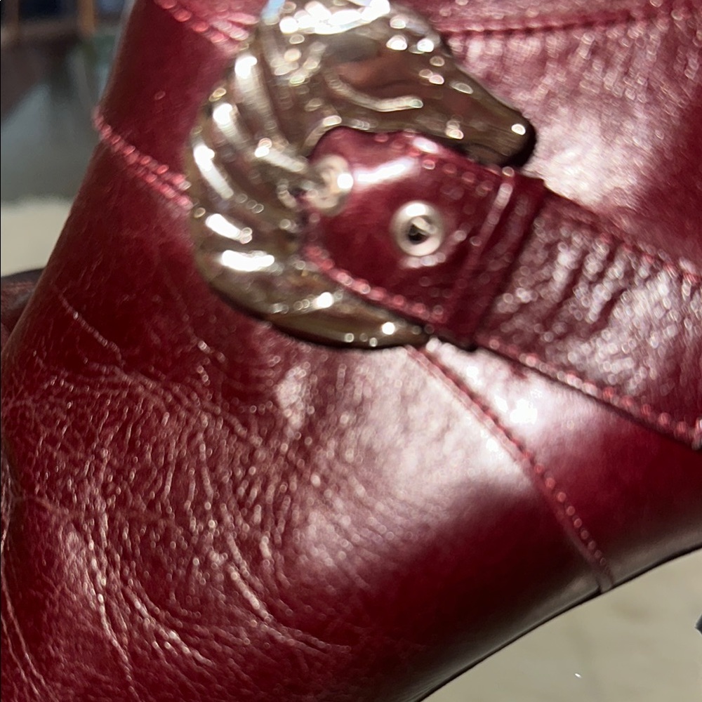Dorateymur leather Elegant Burgundy Leather Ankle Boots 8 buckle silver - Picture 8 of 8
